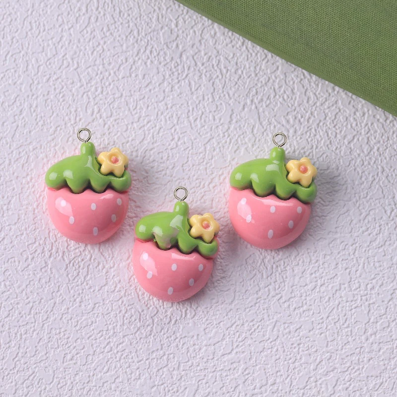 10Pcs Kawaii Rabbit Strawberry House Resin Charms Lovely Cartoon Animals Pendants for Earrings Keychains DIY Jewelry Make