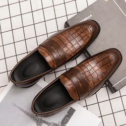 Designer Loafers Men Classic Men's Brown Wedding Leather Shoes Men Formal Flats Business Black Dress Shoes Large Size: 38-48