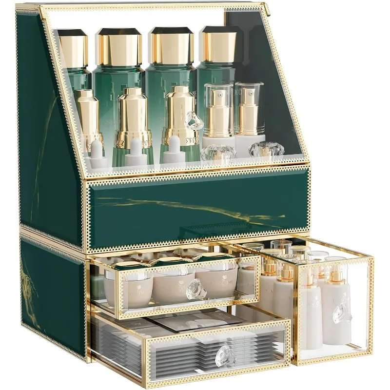 

Makeup Organizer Countertop Tempered Glass Cosmetic Organizer,Perfect Skincare Organizer and Makeup Storage Elegant Vanity