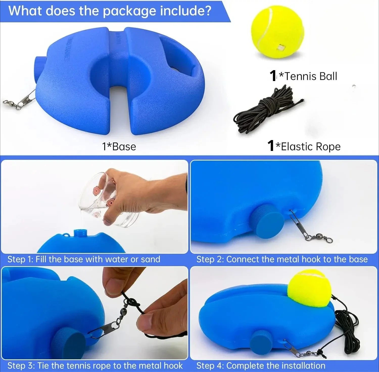 Kit de Rebatimento de Tênis Portátil 1W, Equipamento de Treinamento Solo com 1 Corda e Bolas para Iniciantes