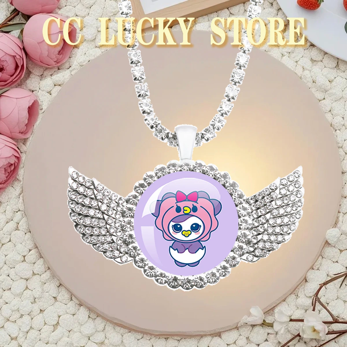 Lovely Nayeon Momo Sana Mina Jeongyeon Jihyo Korean Idol Handmade 25MM Glass Cabochon Rhinestone Angel Necklace Jewelry Gift