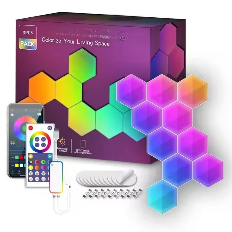 

Splicing wall smart light panel 5v 10w 3pcs plastic shell hexagonal light rgb