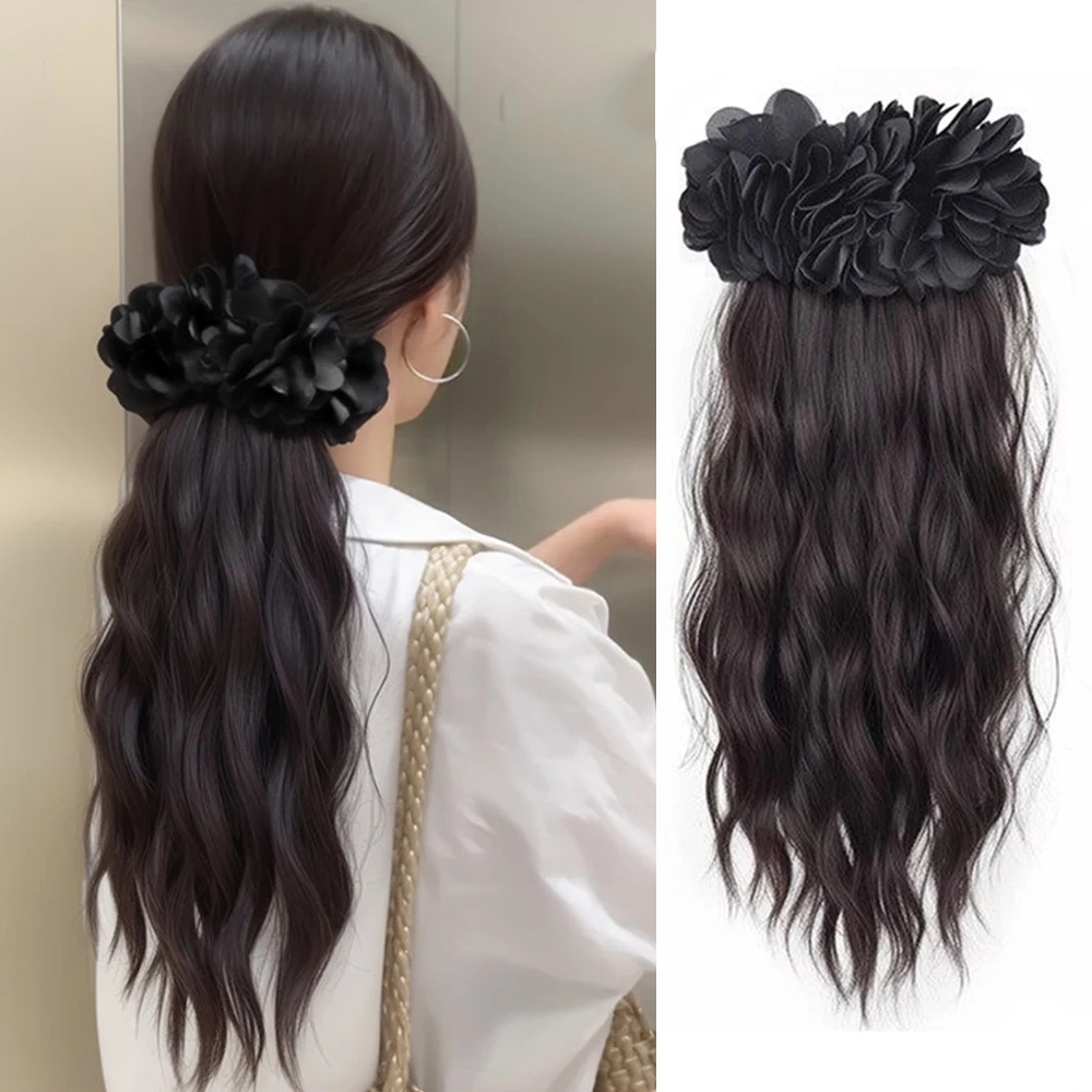 18 Inch Black Banana Clip Water Wave Ponytail Synthetic Hair Heat Resistant Fashion Hair Accessories for Women