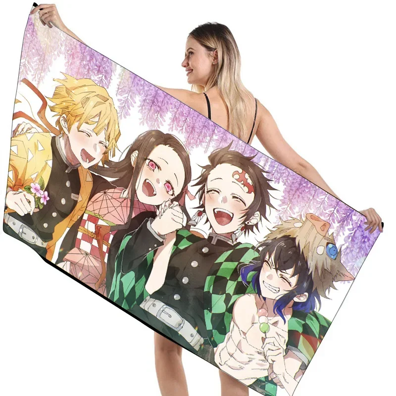 Anime Demon Slayer Beach Towel DIY Custom Swimming Bath Towel for Teens Quick Dry Microfiber Travel Camping Blanket 100x200cm