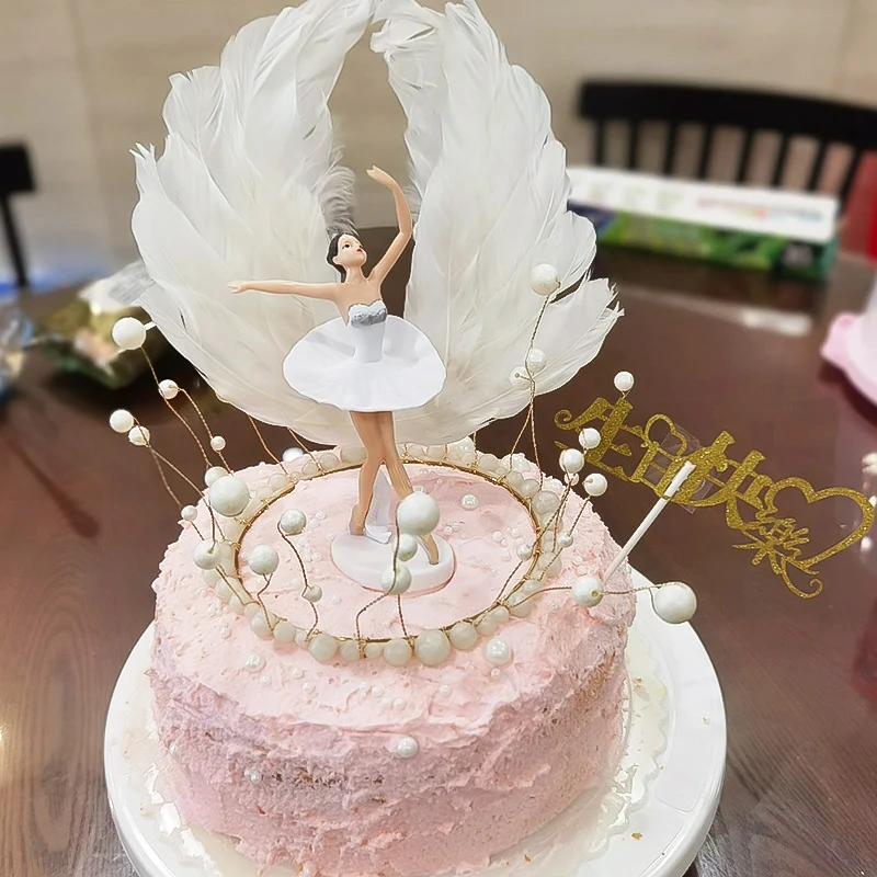 1set White Pink Ballet Girls Cake Toppers Dancing Girl Fairy Cake Decoration For Kids Birthday Party DIY Baking Decor Tools Gift