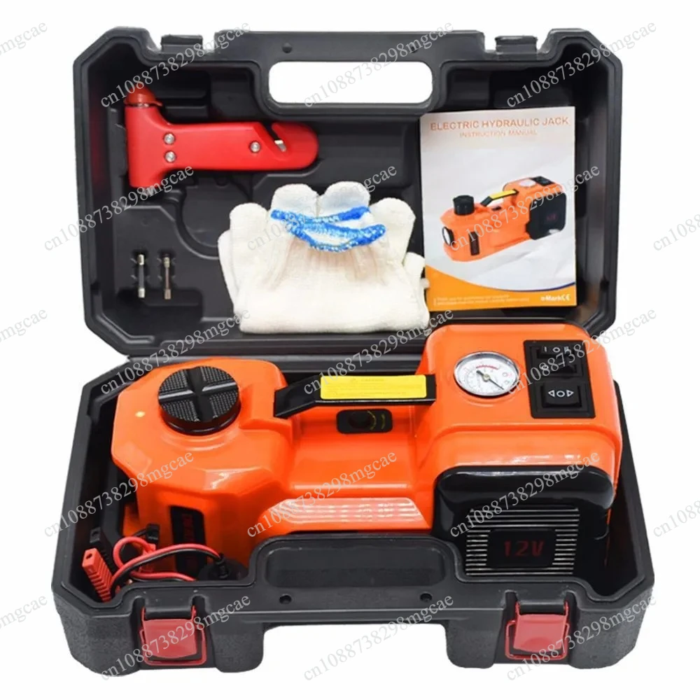 4-in-1 Portable 12V Car Emergency Kit: 5 Ton Hydraulic Jack, Impact Wrench, Tire Inflator and LED Light for Roadside