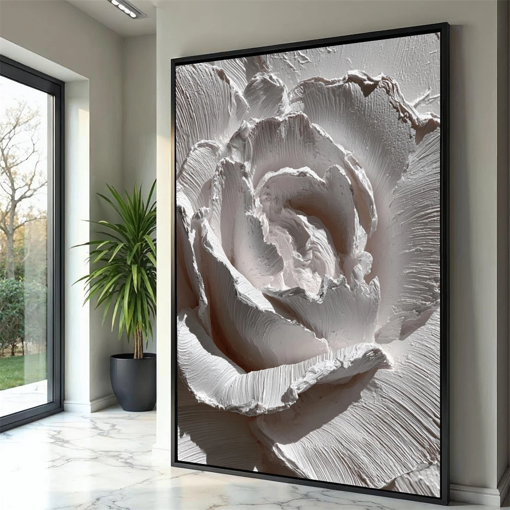 White Peony Canvas Art Painting Gold Accent Floral Painting Prints Large Botanical Poster Large Floral Painting Botanical Art