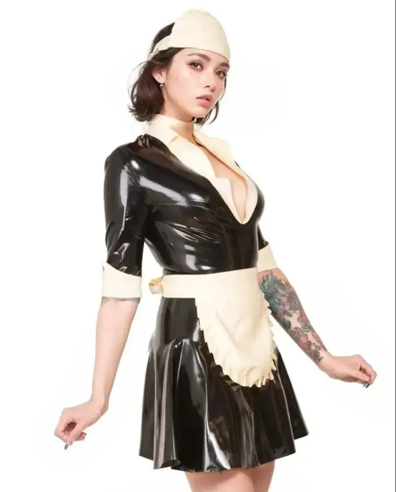 

Latex Rubber Maid Dress Woman Latex Dress Fetish Rubber bodysuit fetish lingerie Skater Latex Dress