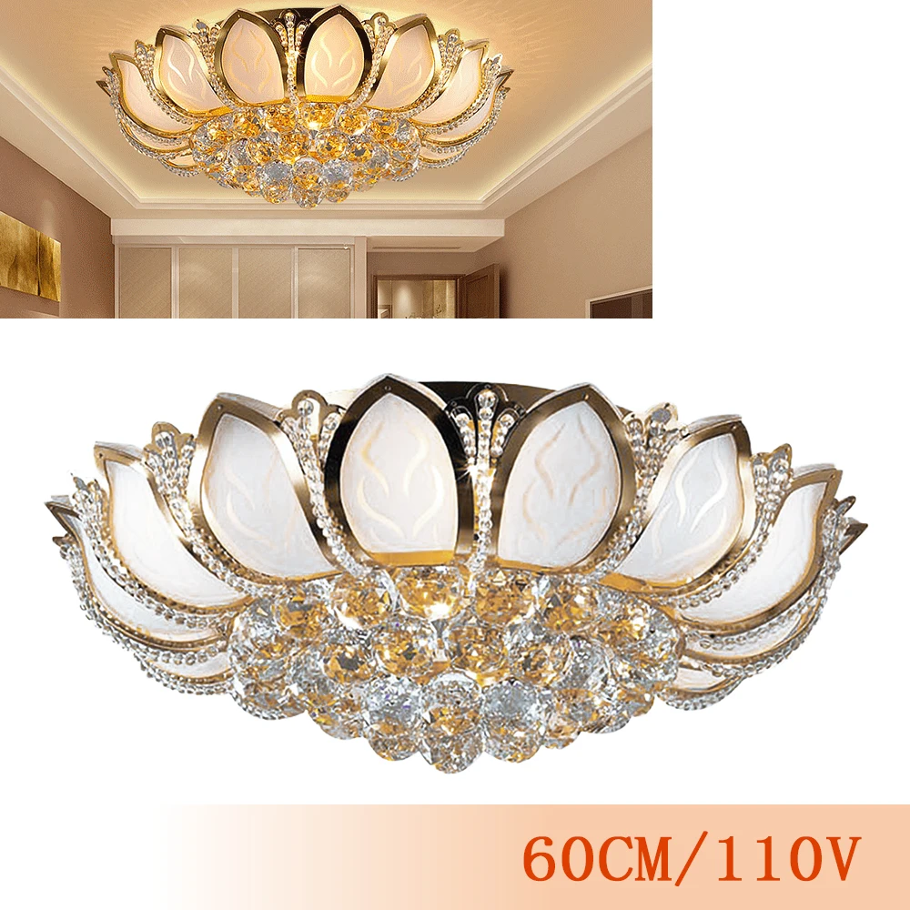 Premium Ceiling Light Fixture with Crystal Leaves, Gold Design, 7 E12 Lights for Bright Illumination, Long-lasting and Easy to