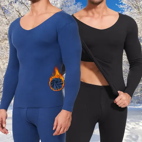 L-4XL 冬メンズ起毛サーマル下着 V ネック長袖トップボトミングパンツセット新しい快適なパジャマ 2 個新