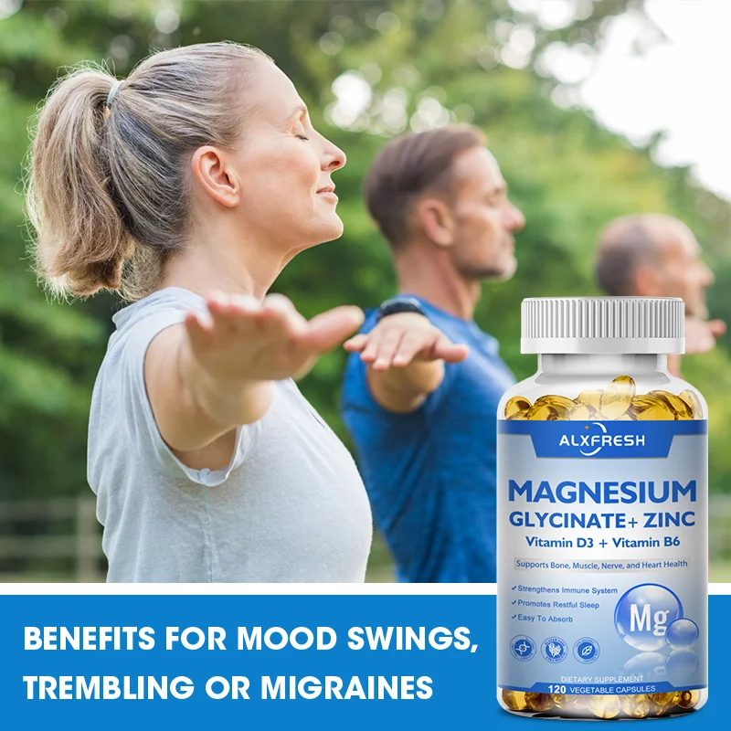 Magnesium Glycinate Capsules 500mg with Zinc,Vitamin D3 B6 Brain, Memory, Focus, Sleep, Calm Support Nutrition Supplement