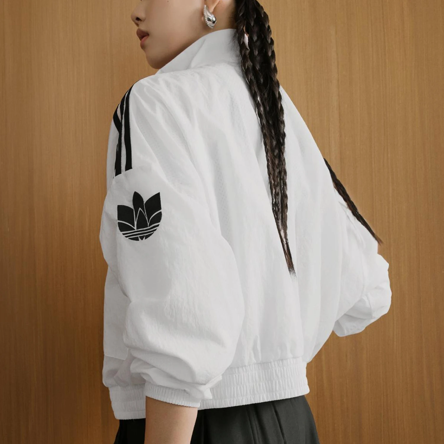 Adidas genuine Three-Leaf Clover Women's Short Woven Sports Stand Collar Jacket KG8513