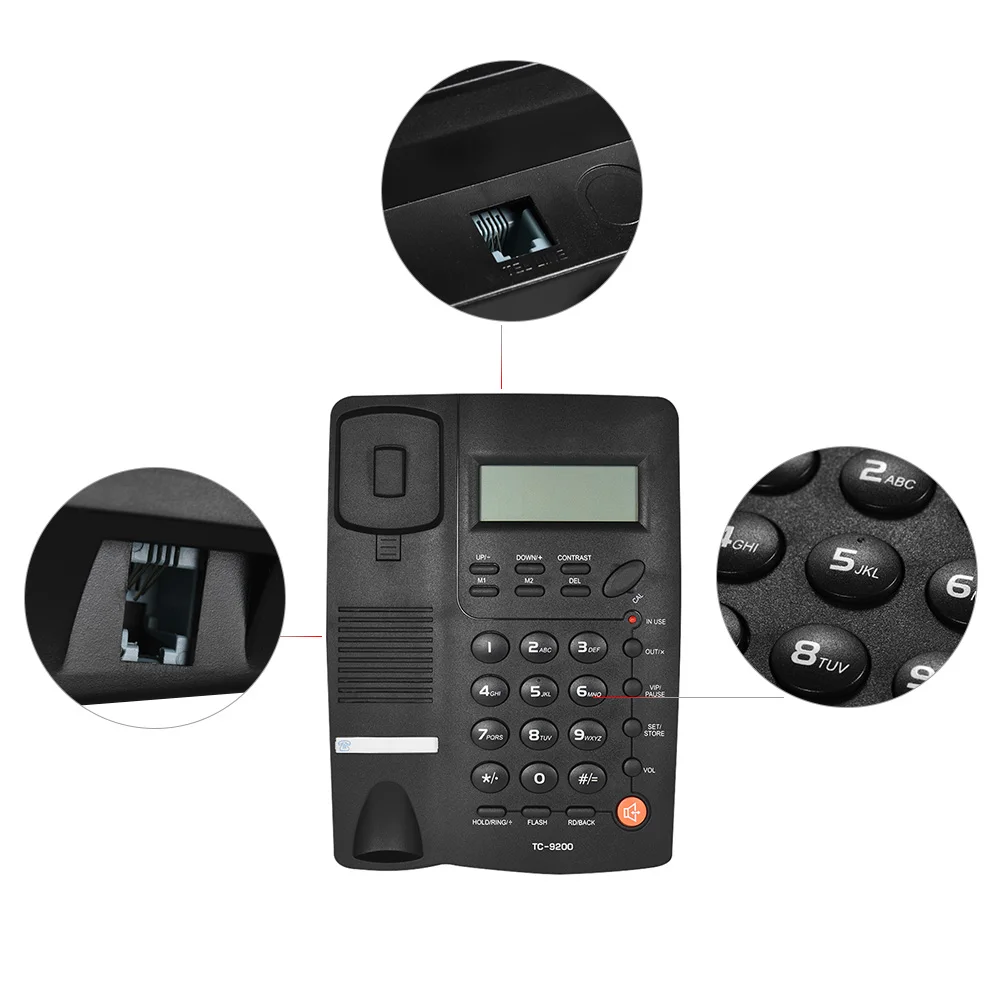 Desktop Corded Telephone Phone with LCD Display Caller ID Volume Adjustable Calculator Alarm Clock for House Home Office Hotel