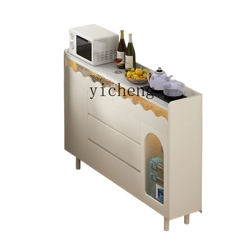 

TQH rock slab dining side cabinet glass door against the wall integrated small apartment kitchen wine cabinet multi-functional