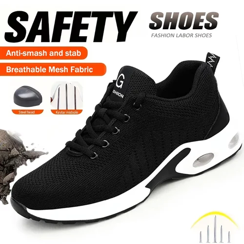 Zapatos de seguridad con punta de acero para hombre y mujer, zapatos de trabajo de protección de seguridad, botas de seguridad ligeras, zapatos indestructibles con cojín de aire