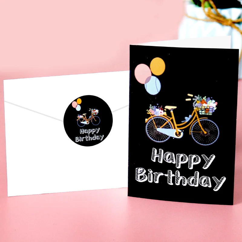 6Sets Happy Birthday Gift Cards Balloon Cartoon Assorted Greeting Card with Envelope and Sticker Birthday Party Invitation Card