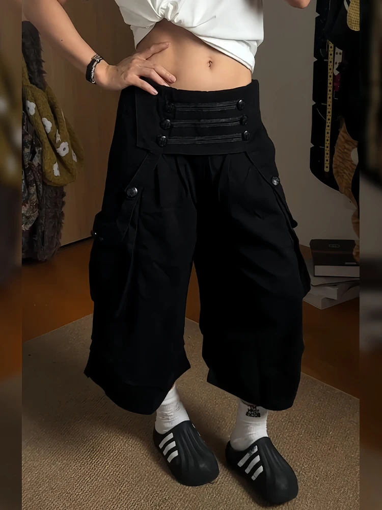 American Retro Deconstructed Design Work Pants Women's Autumn New Style Court Wind Double Button Pleated Seven-Five Middle Pants