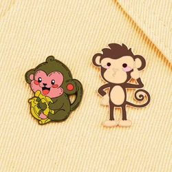 2 Styles Cartoon Monkey Enamel Pins High Qualityt Cute Animal Brooches Women Men Jeans Coat Lapel Pin Badges Jewelry for Friend