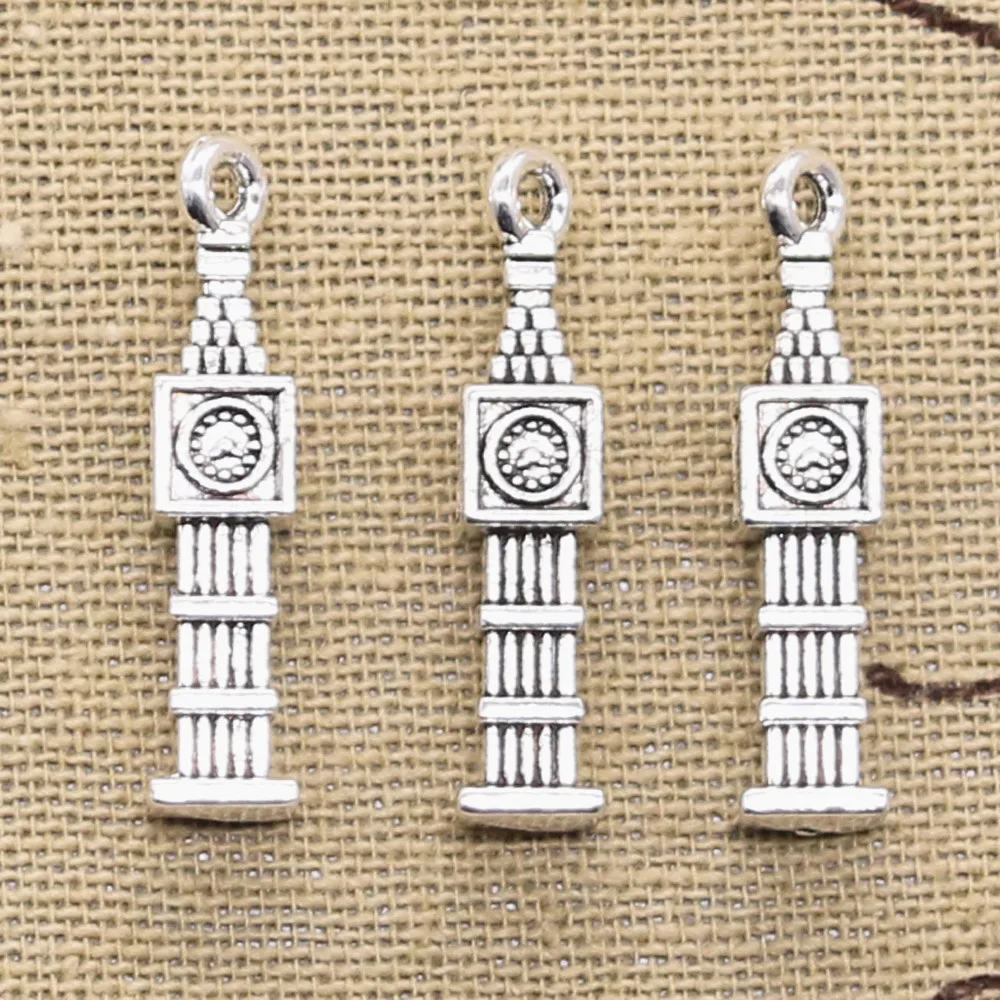 12pcs Charms Big Ben 3D Clock 27x5x5mm Antique Bronze Silver Color Pendants Making DIY Handmade Tibetan Bronze Jewelry