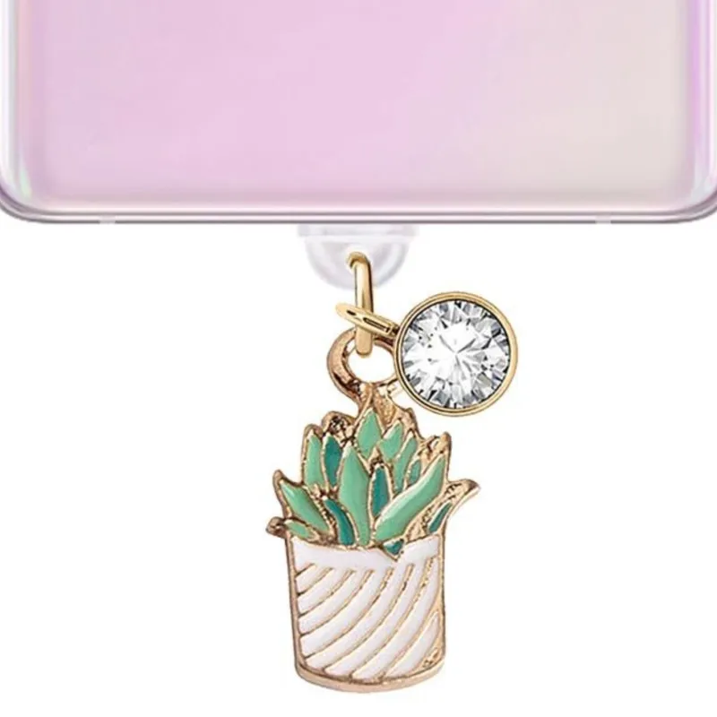 

Цельная пылезащитная заглушка для телефона с милыми зелеными растениями, подвеска, аксессуары для телефона, украшения для Iphone Type-C, пылезащитная заглушка