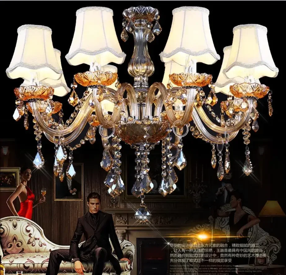 

European style living room candle crystal chandelier American industrial style retro luxury bedroom study room ceiling lamp