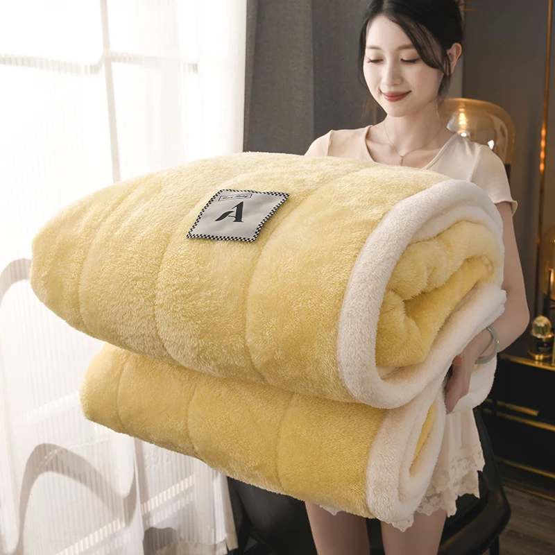 Three-layer Thickened Warm Milk Velvet Winter Blankets for Bed Cozy Soft Weighted Blanket for Sleeping Single Double Plush Throw