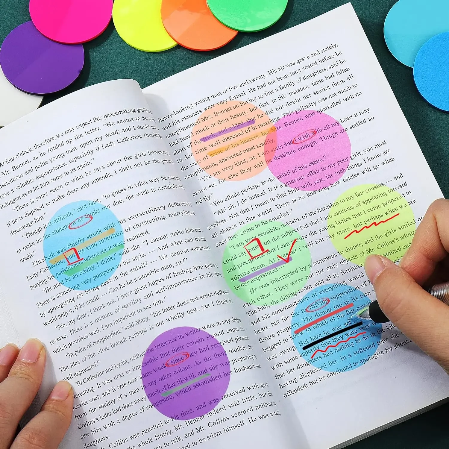 8 Pack Colors Transparent Sticky Notes 160Pcs Bright Round Memo Pad Cute Circle Translucent Book Markers Bible Flags Stickers