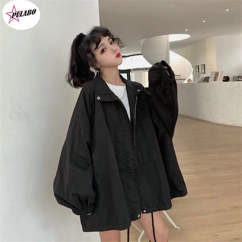 

PULABO Jackets Women Streetwear Harajuku Clothing Solid Color Trendy Unisex Lantern Sleeve Outwear Daily Turn-down Collar ins