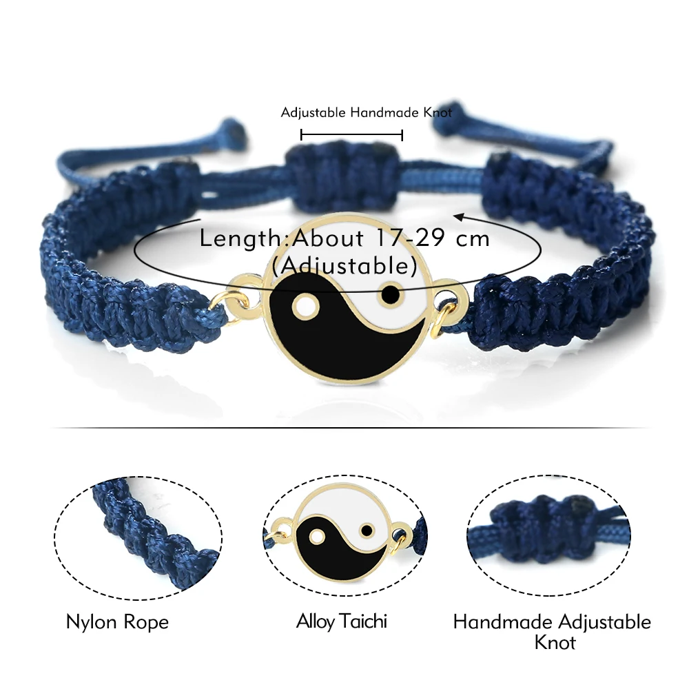 Tai Chi Gossip Yinyang Braided Bracelet Black White Rope Charm String Bracelets Handmade Adjustable Bangles Couple Wrist Jewelry