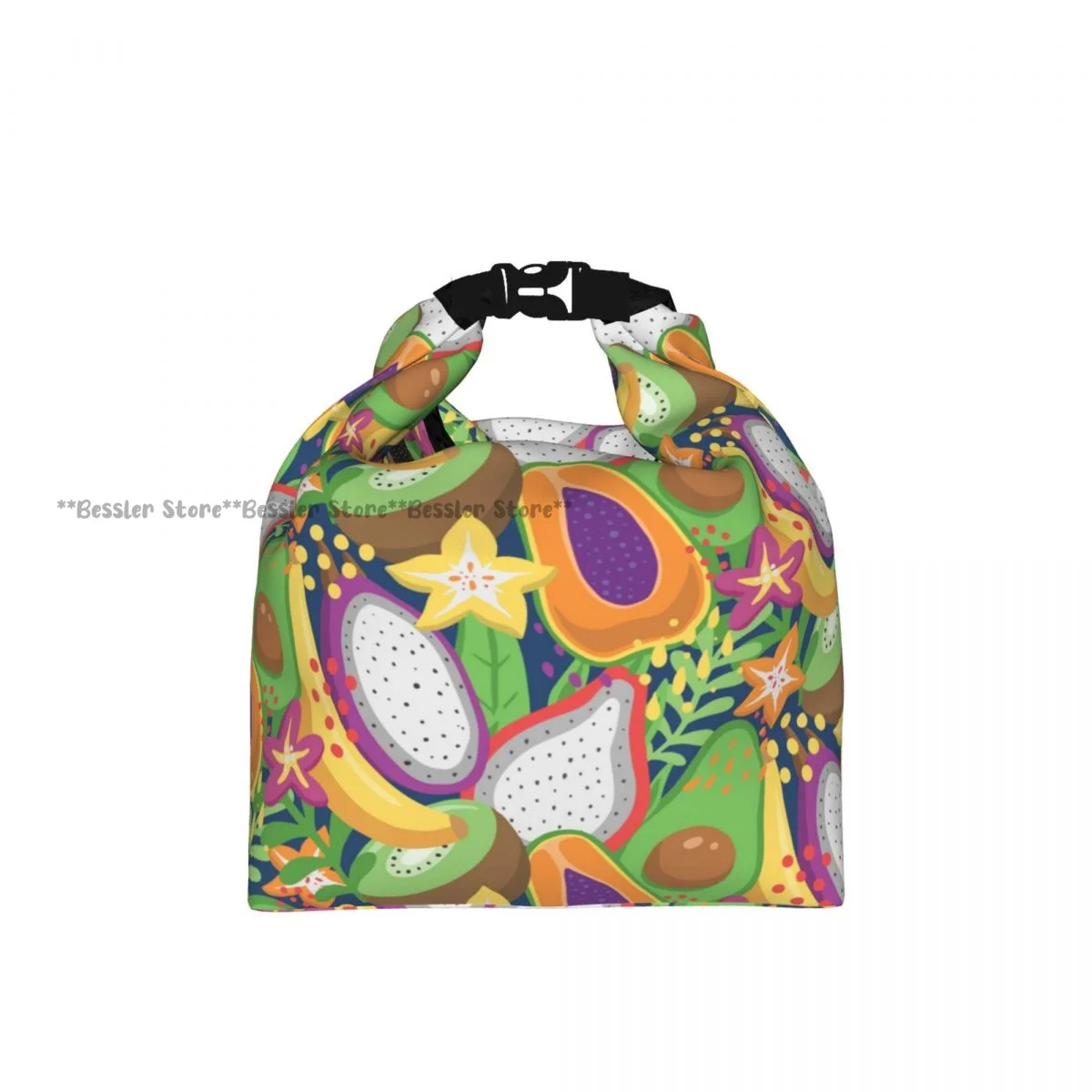 Roll-Top Insulated Lunch Bag Colorful Tropical Fruit Thermal Bento Box Bag Portable Cooler Bag for Picnic