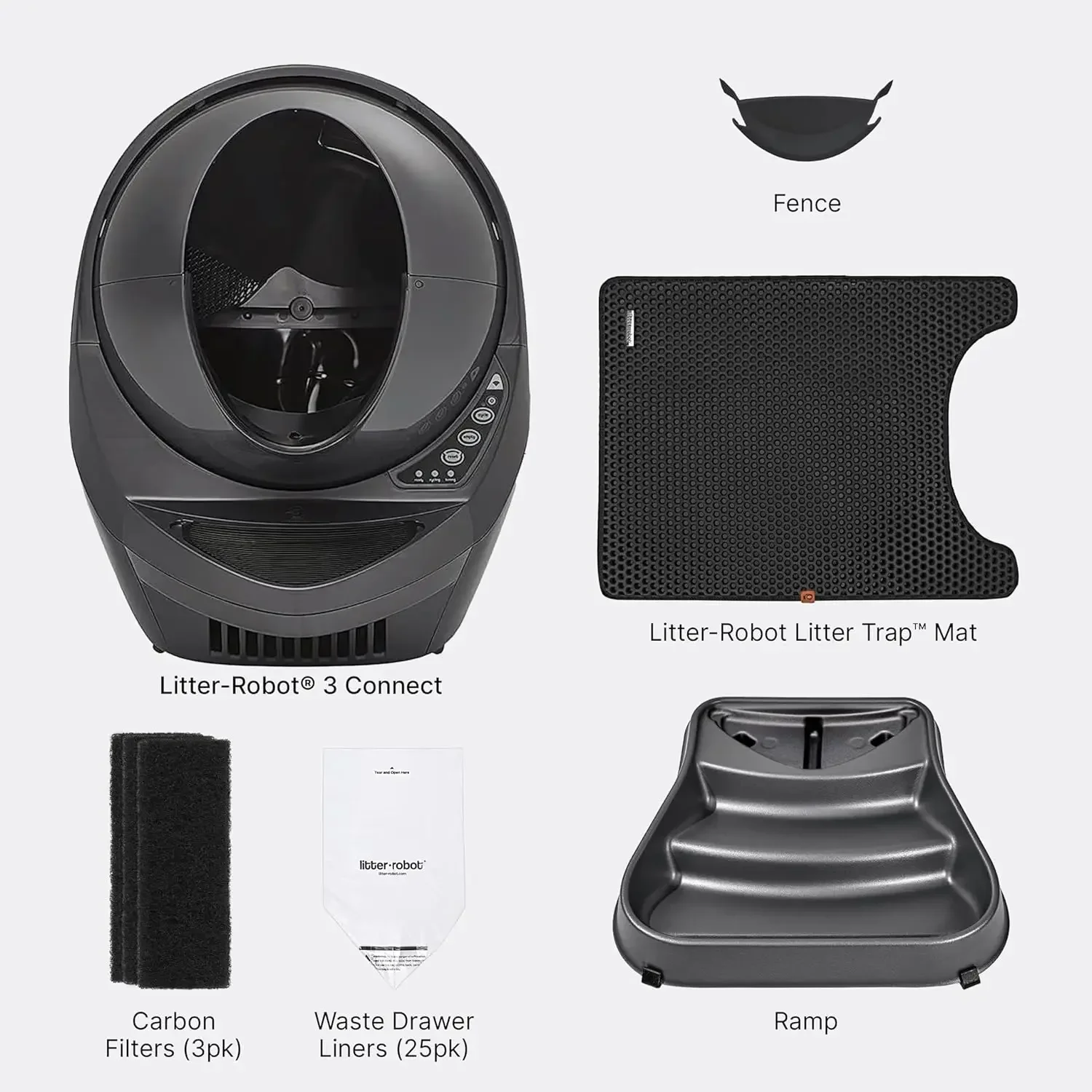 Automatic, Self-Cleaning Litter Box, LitterTrap Mat, Fence, Ramp, 25 Liners, 3 Carbon Filters & WhiskerCare 1-Year Warranty