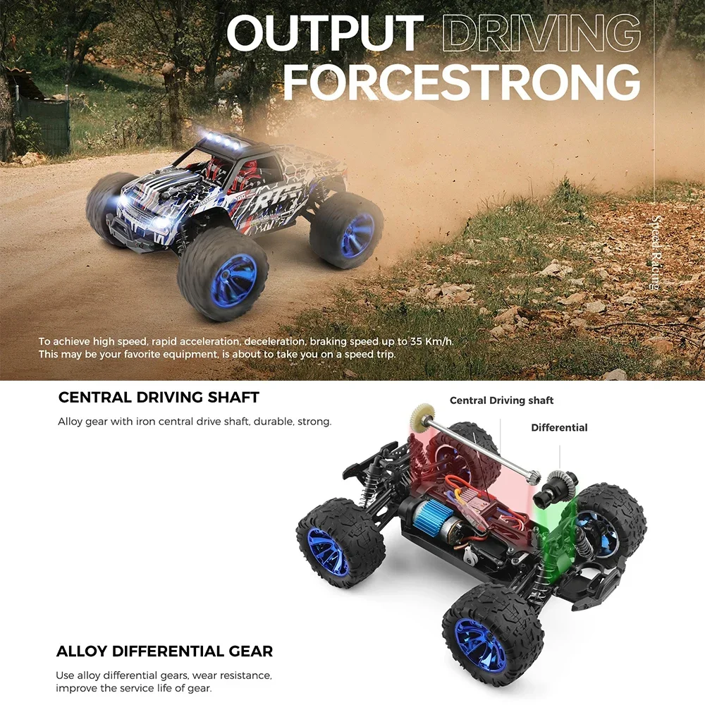 WLtoys 144018 Fast Rc Cars 35KM/Hh 1/14 Off Road 4WD with LED Headlights,2.4G Waterproof Remote Control Monster Truck for Adults