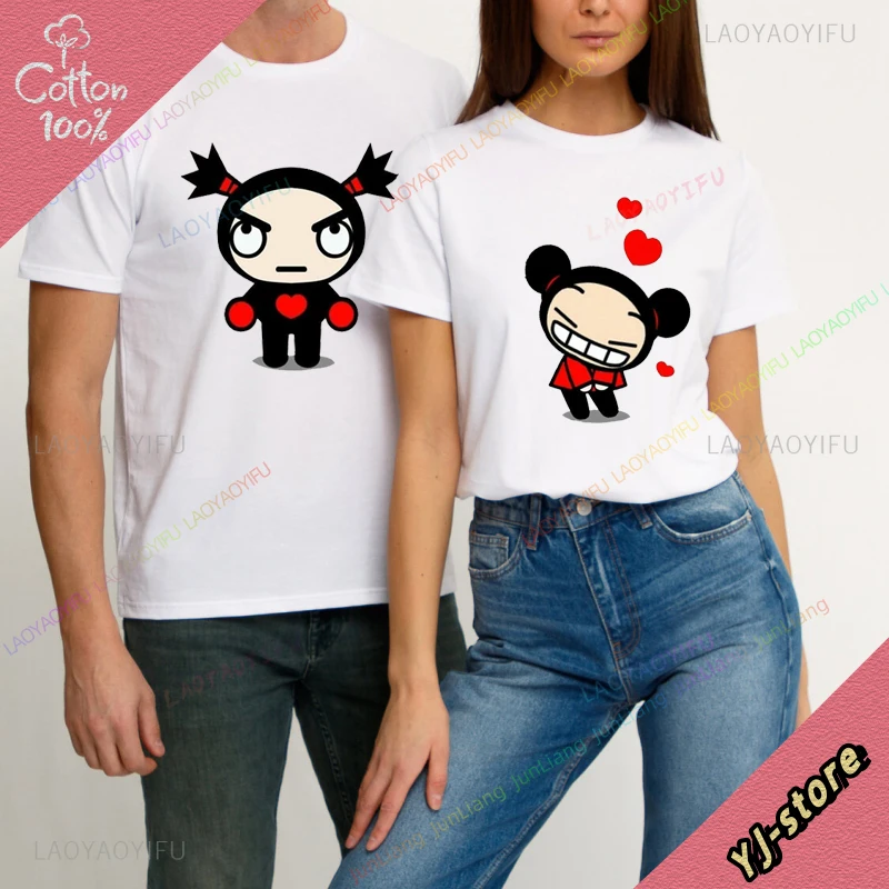 Camiseta gráfica de amantes para hombre Y mujer, ropa Unisex de Pucca Y Garu, Top 2024 de algodón, Harajuku, Tops Vintage, 100%