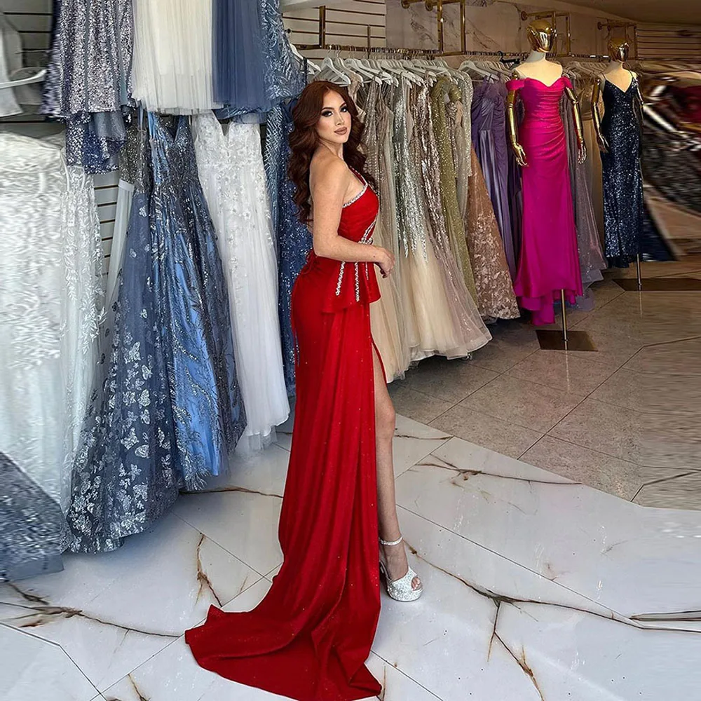 Elegant Red Women Mermaid Evening Dresses Sexy Evening Gowns Formal Mopping Length Cocktail Party Customized Vestidos De Noches