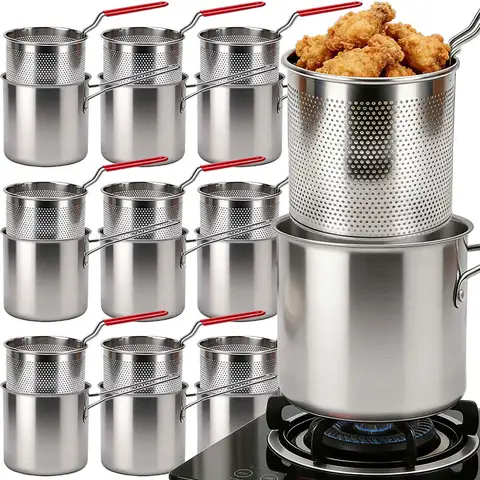 304 Stainless Steel Multi Function Small Frying Pan Deep Fryer Set Oil Filtering Pan Heat Resistant Handle Kitchen Home Cooking