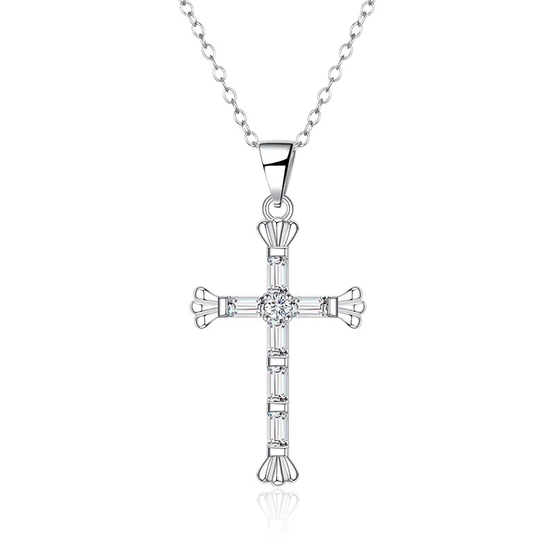 

European and American Fashion Cross Inlaid with Zirconia High-end FeelS925Women's Sterling Silver NecklaceINSSimple and Versatil