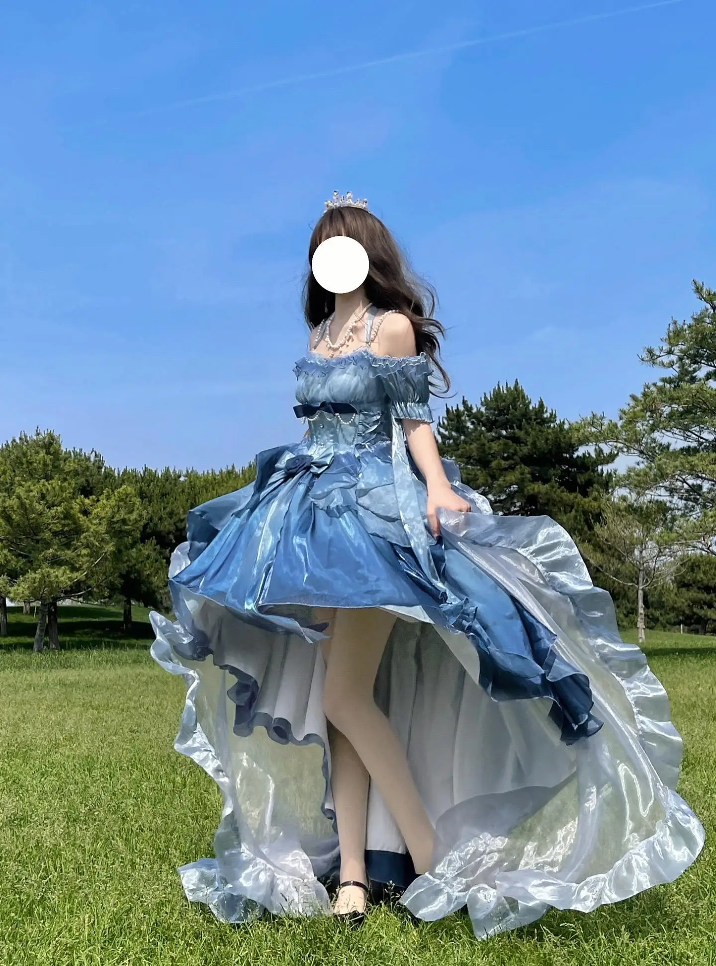 Blue Front Short Back Long Wedding Dress Lolita Heavy Industry Trailing