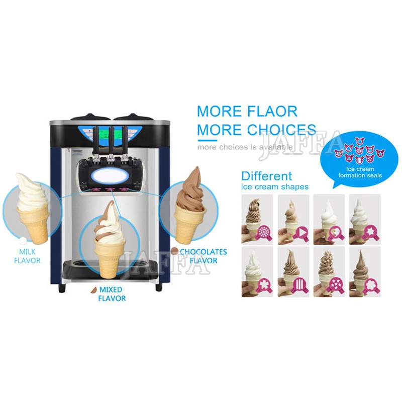 Ice Cream Machine,2000W 3-Flavor Countertop Soft Serve Ice Cream Maker,LCD Panel Auto Clean Pre-cooling,For Snack Bar
