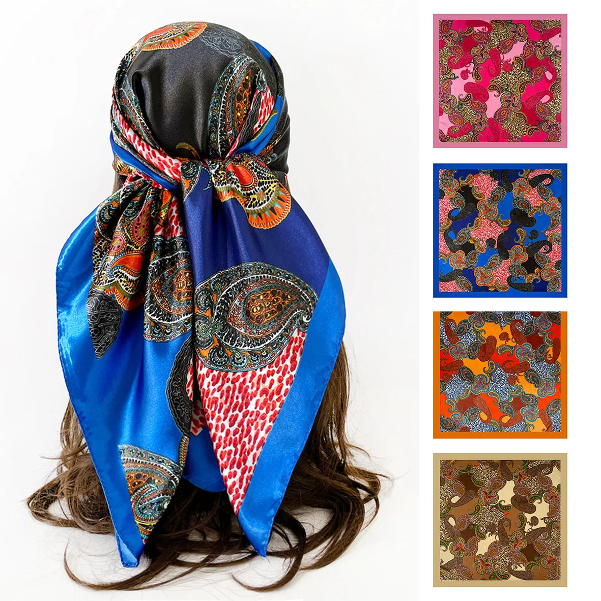 

Female Hair Bands Satin Square Scarf Hijab Turban Luxury Shawl Bandana Headscarf Ribbon Foulards Femme Accesories Neckerchief