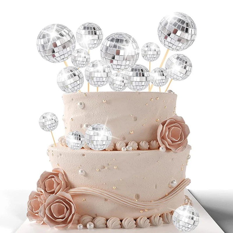3/5/12szt Lustrzana kula Dekoracja ciasta Disco 70's 80 Retro Dance Disco Srebrna babeczka Topper Urodziny Impreza Dekoracja ślubna