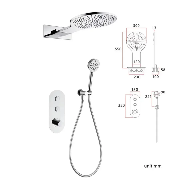 Special Design Golden Brush and Brushed Gold Wall Mounted Concealed Brass Shower Head System Set