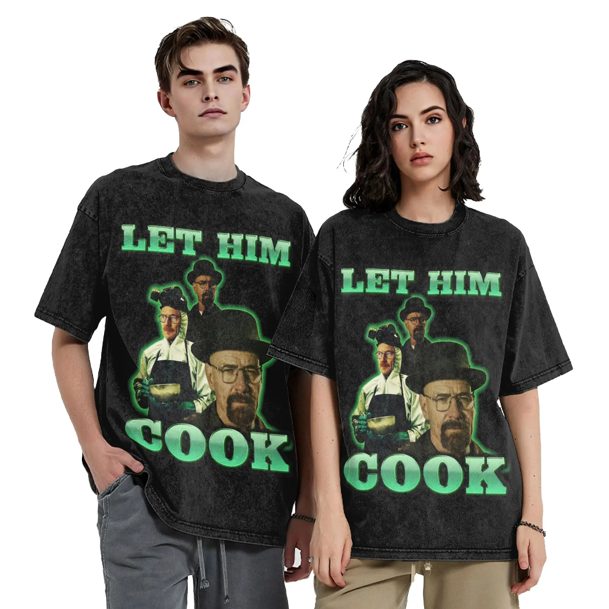 Let him cook Walter White Breaking Bad Washed T Shirt Streetwear Hip Hop T-Shirts  Tees Tops Men Women Cotton Harajuku Printed