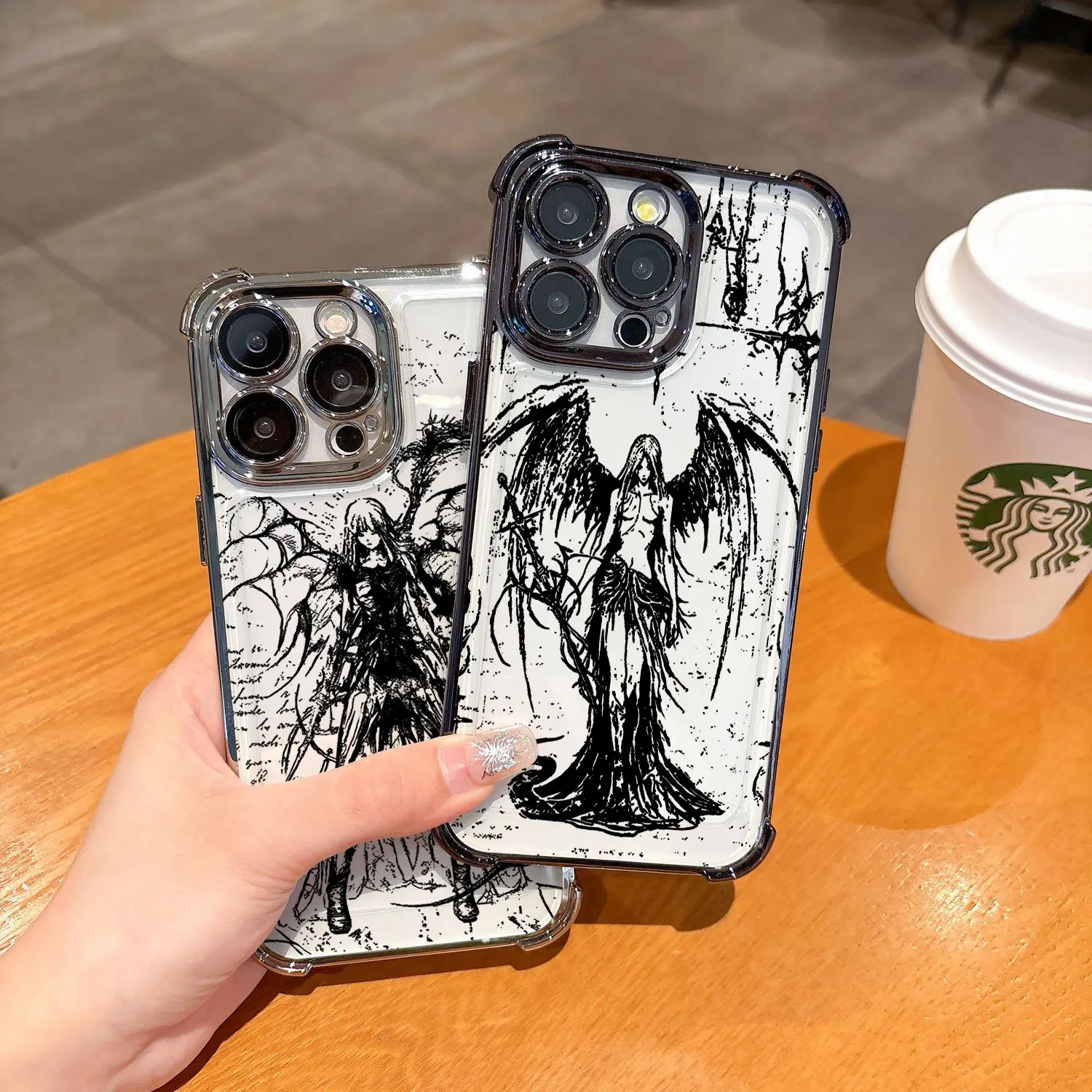 luxury bloodsacrifice Black Angel Death demon Plating Case For iPhone 16 15 14 13 12 11 Pro Max X XR XSMax 7 8 Plus Shockproof #6