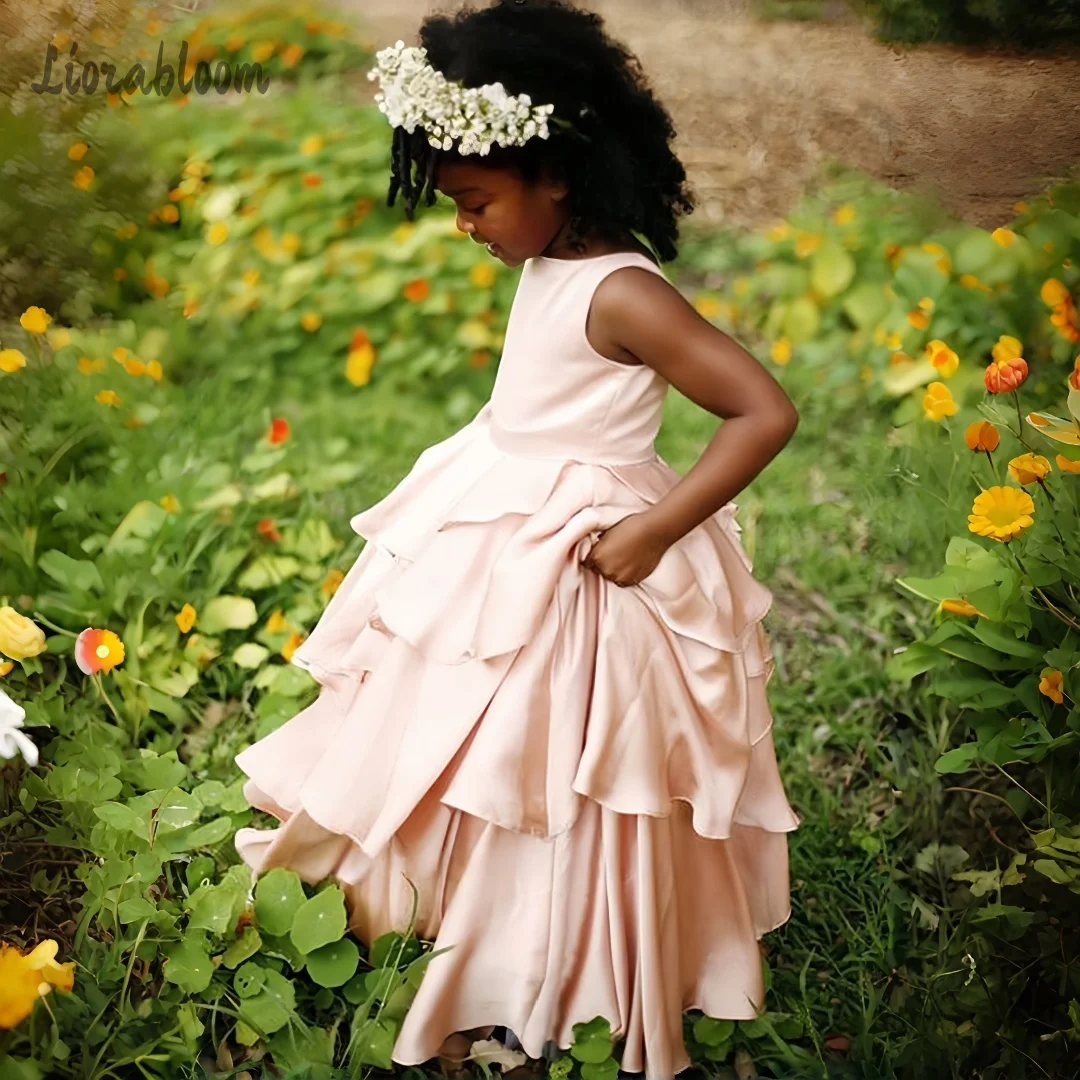 Customized Asymmetric Layered Chiffon Dress Girls Pink High Low Hem Princess Dress Kids Wedding Guest Birthday Party Gown view 4