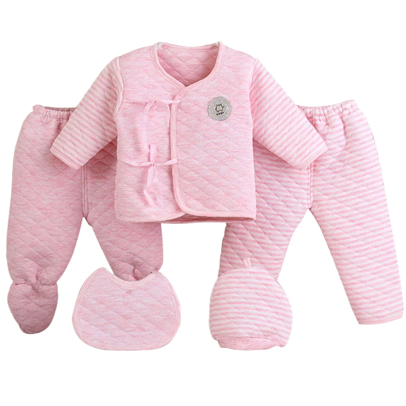 5Piece Autumn Winter Newborn Boy Clothes Girls Outfit Sets Korean Casual Cute Warm Thick Cotton Tops+Pants Baby Clothing BC839