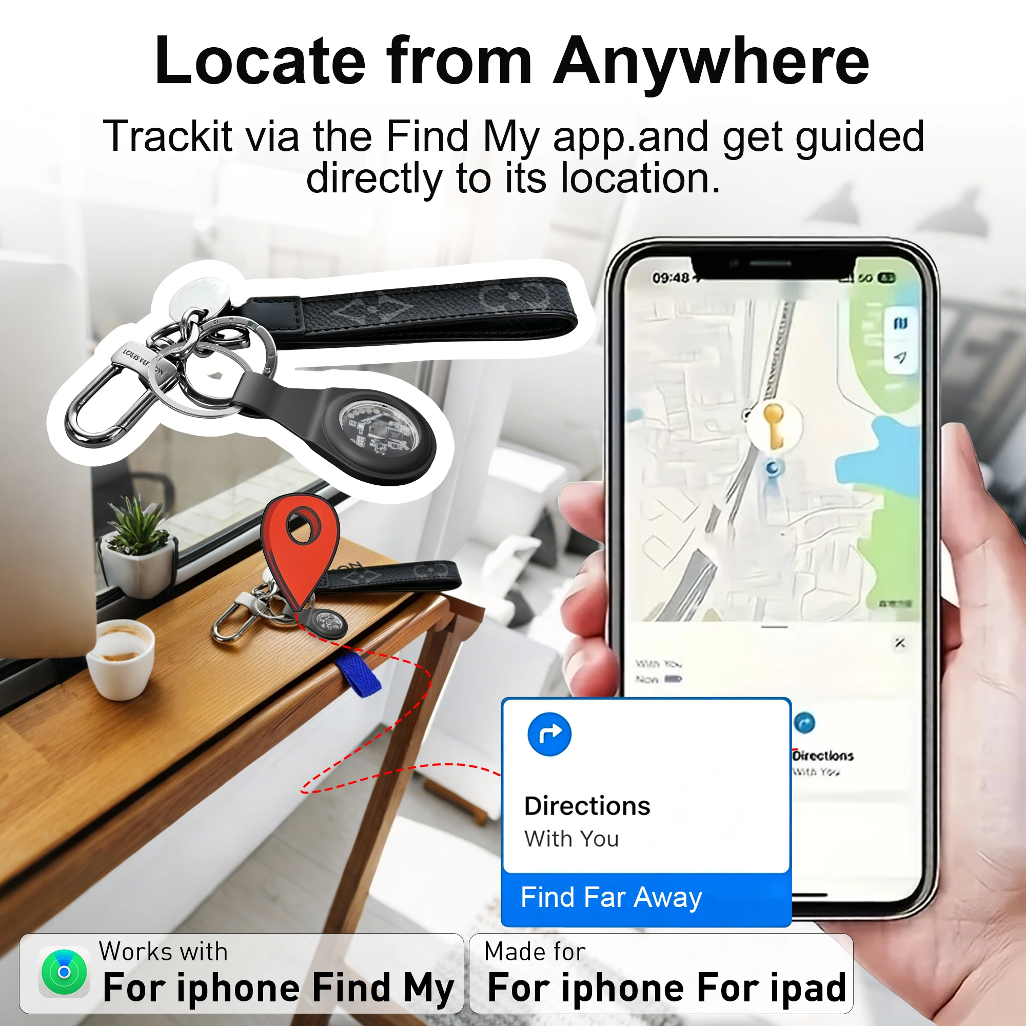 Smart Tag GPS Locator iOS Find My Tracker - Global Real-Time Tracking Anti-Lost for Car Motorcycle Keys Pet