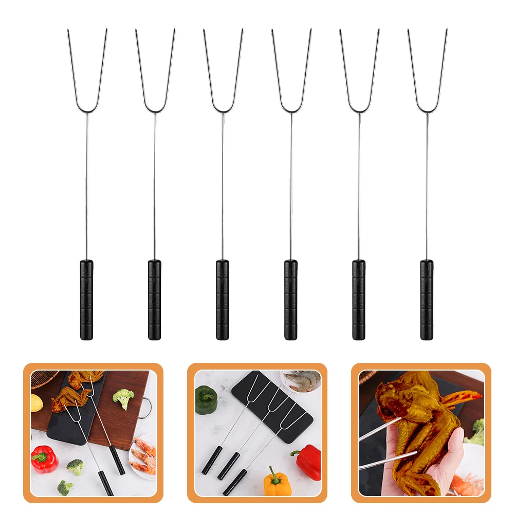 6 Pcs Stainless Steel Barbecue Fork Veggie Marshmallow Roasting Sticks Smores Grill Skewer Skewers Tool Child