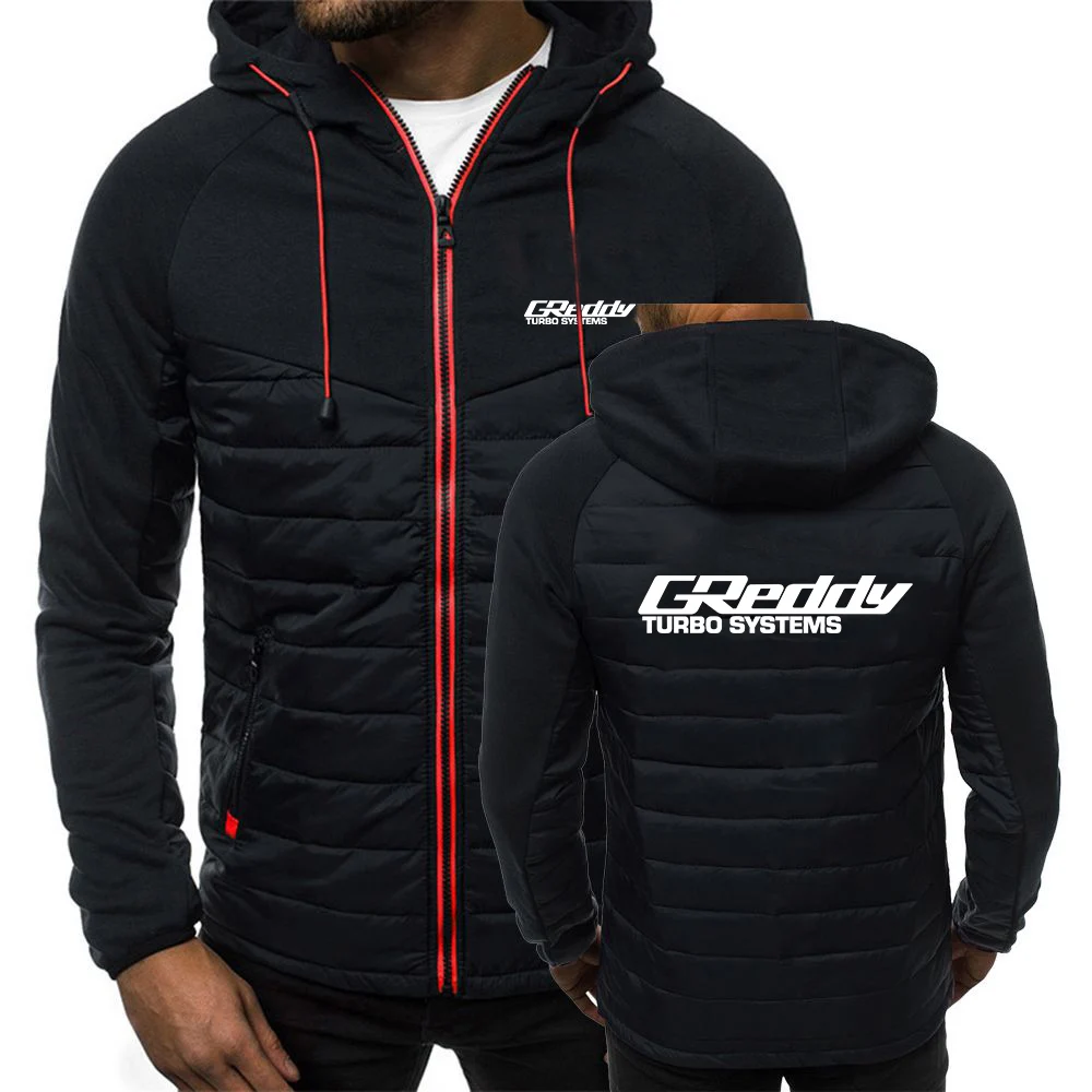 GReddy Turbo Systems 2024 Men New Autumn and Winter Popular Patchwork Seven-color Cotton-padded Jacket Hooded Coats Printing Top