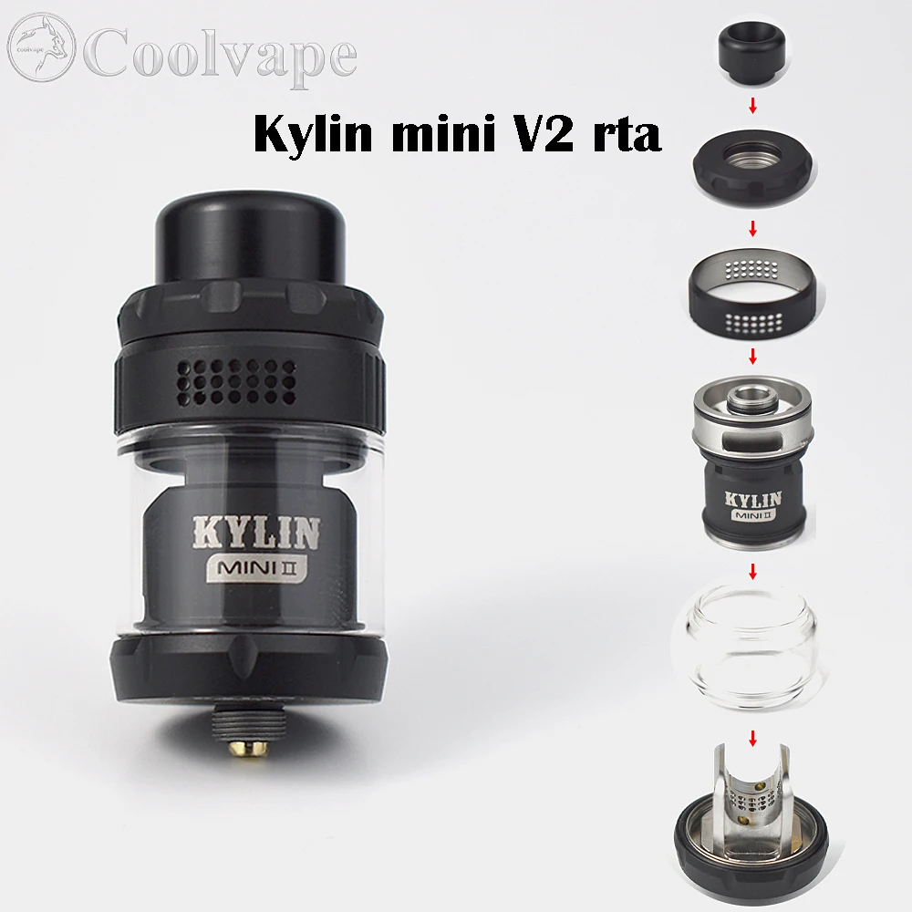 Wolfcoolvape 24.4mm Kylin Mini V2 RTA Tanque Vape Atomizador 3ml/5ml Capacidade Bobina Única RTA com 510 Rosca para Mods E-Cig