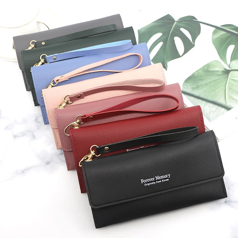 

New fashion wallet long women's simple solid color handbag change bank card change wallet card bag